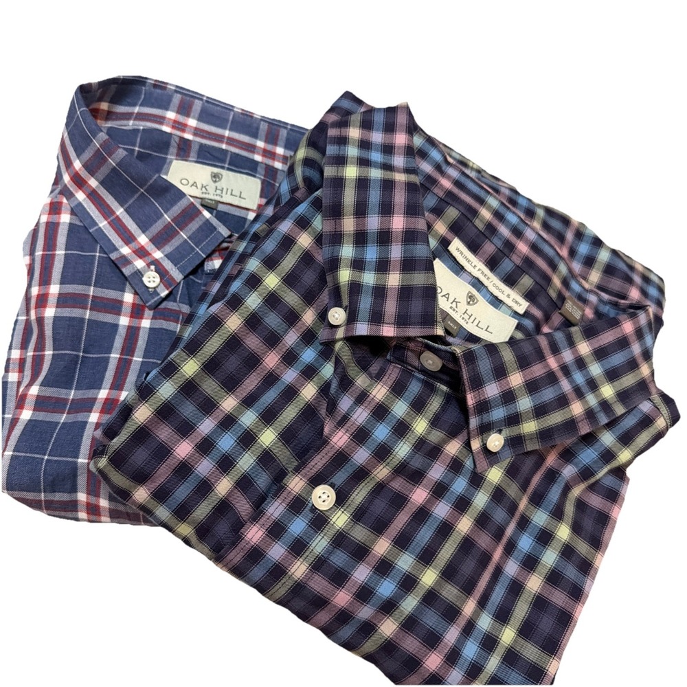 (Lot of 2) Oak Hill Mens 3XLT Cotton Long Sleeve Button Up Shirts Plaid